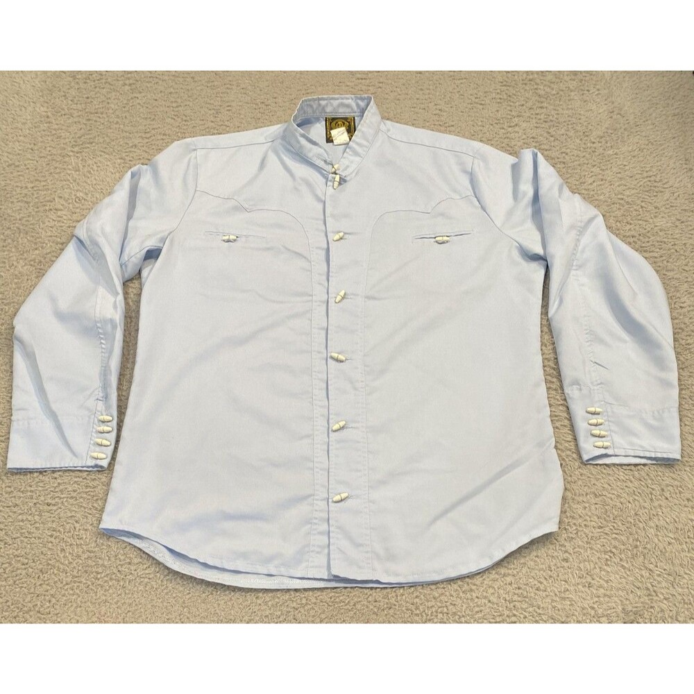 Espuela De Oro Shirt Mens Large Blue Western Toggle Band Collar Rodeo Mexico
